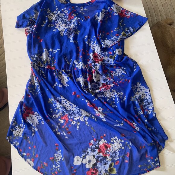 Torrid 2X Lexie Top Blue Floral Chiffon Babydoll Tunic Sheer Blouse Hi Low Z - Picture 10 of 10